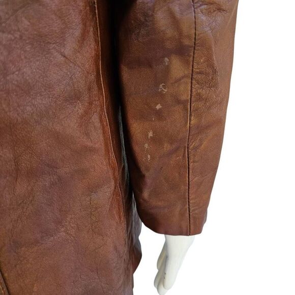 Vintage Designer International Leather Coat 42L Brown 70s Style Zip Liner - Picture 8 of 13
